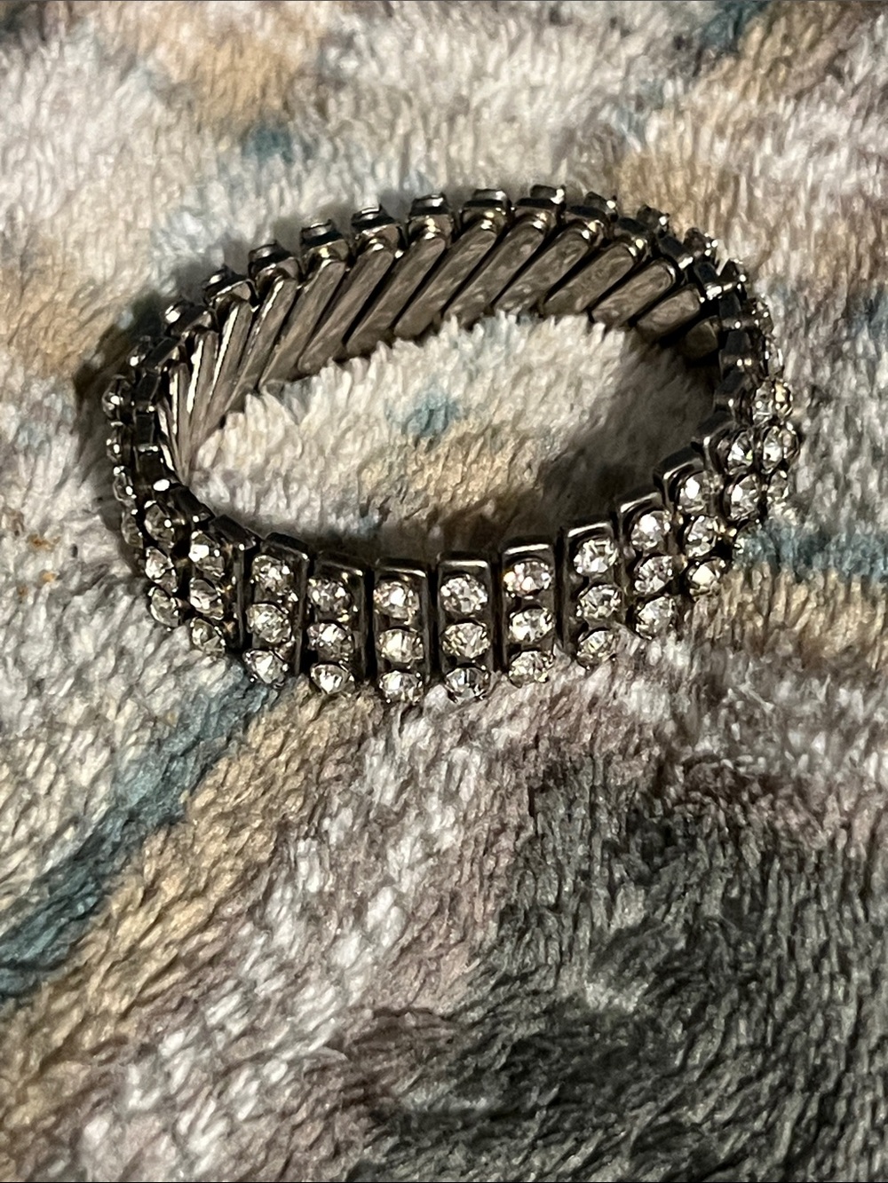 Estate Vintage Silver Tone Crystal Stretch Bracelet